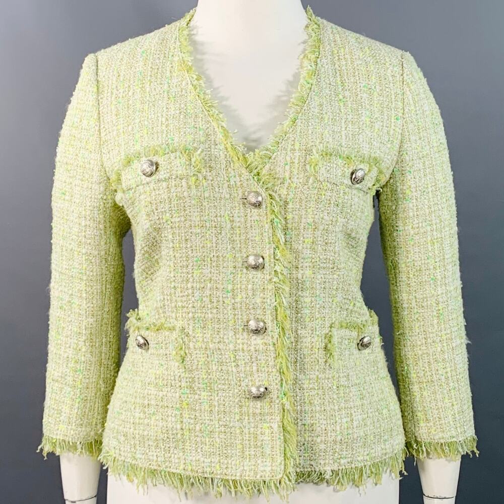 TAGLIATORE Size L Green White Cotton Blend Tweed Jacket Blazer